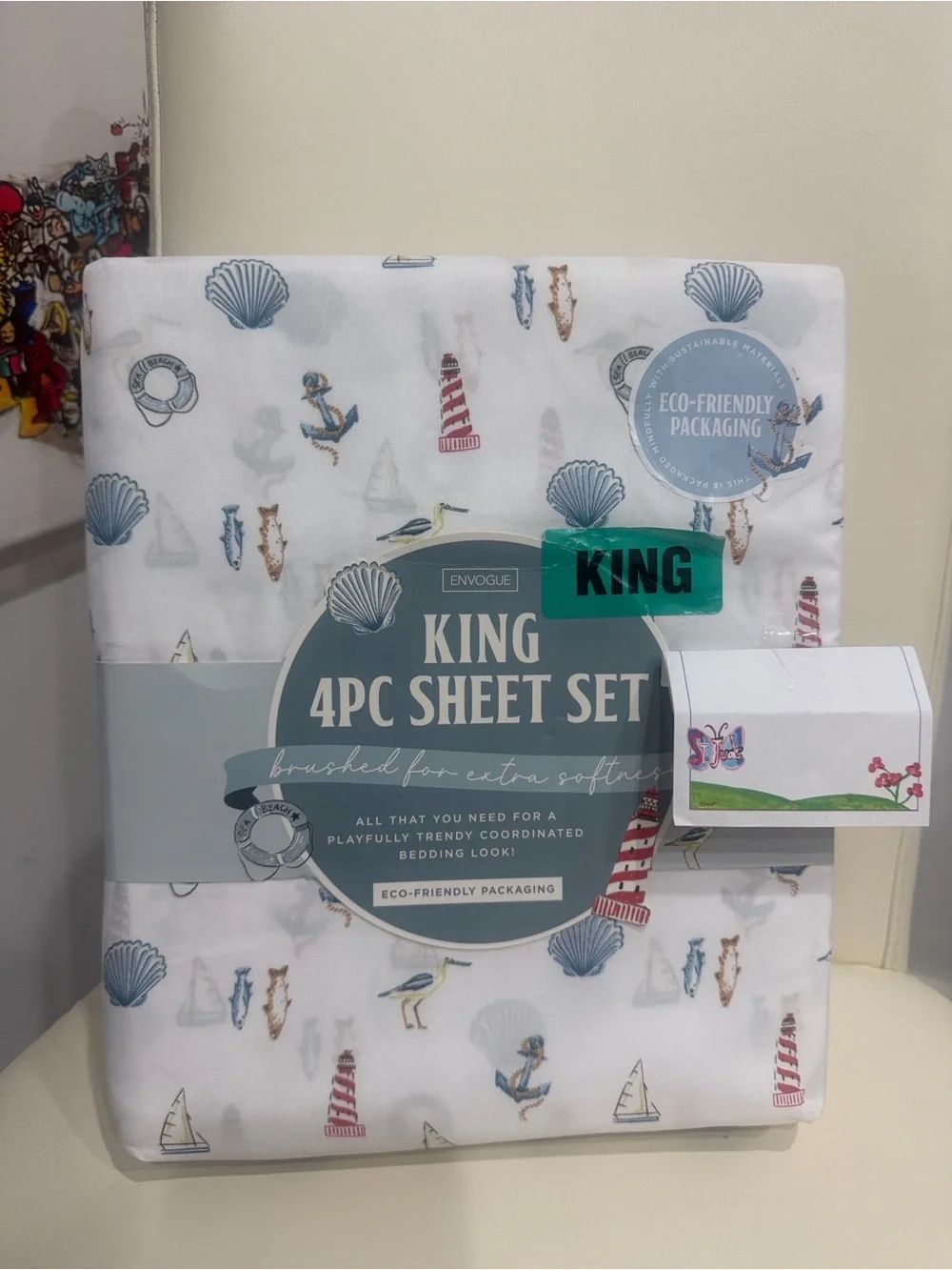 Envogue White/Blue/Red Nautical Theme KING Sheet Set